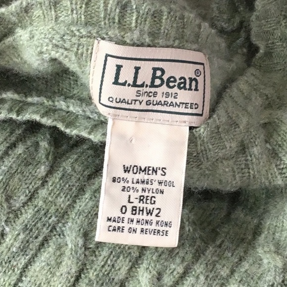 LL Bean Women's 80% Lambs Wool Cable Sweater Crewneck Green  Knit Sweater - Picture 7 of 11